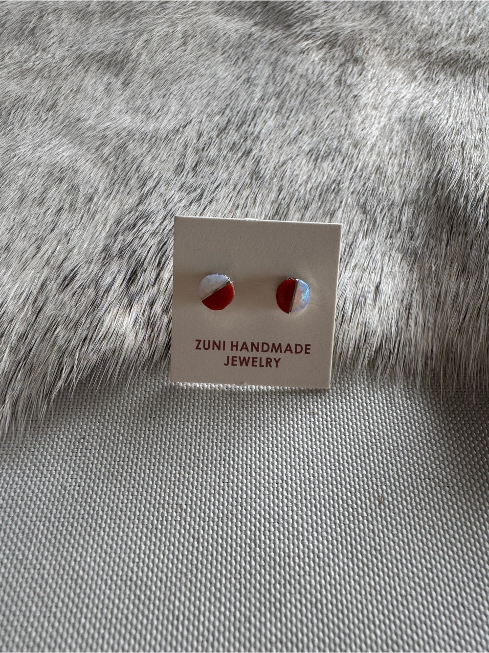 Zuni Handmade Red & White Round Stud Earrings